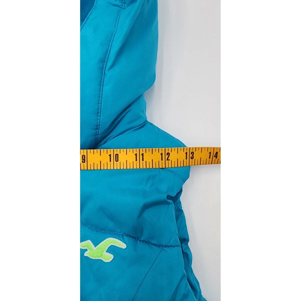 Hollister Puffer Vest Teal Hermosa Logo Hooded Women's XS Lightweight Fleece - Picture 6 of 9